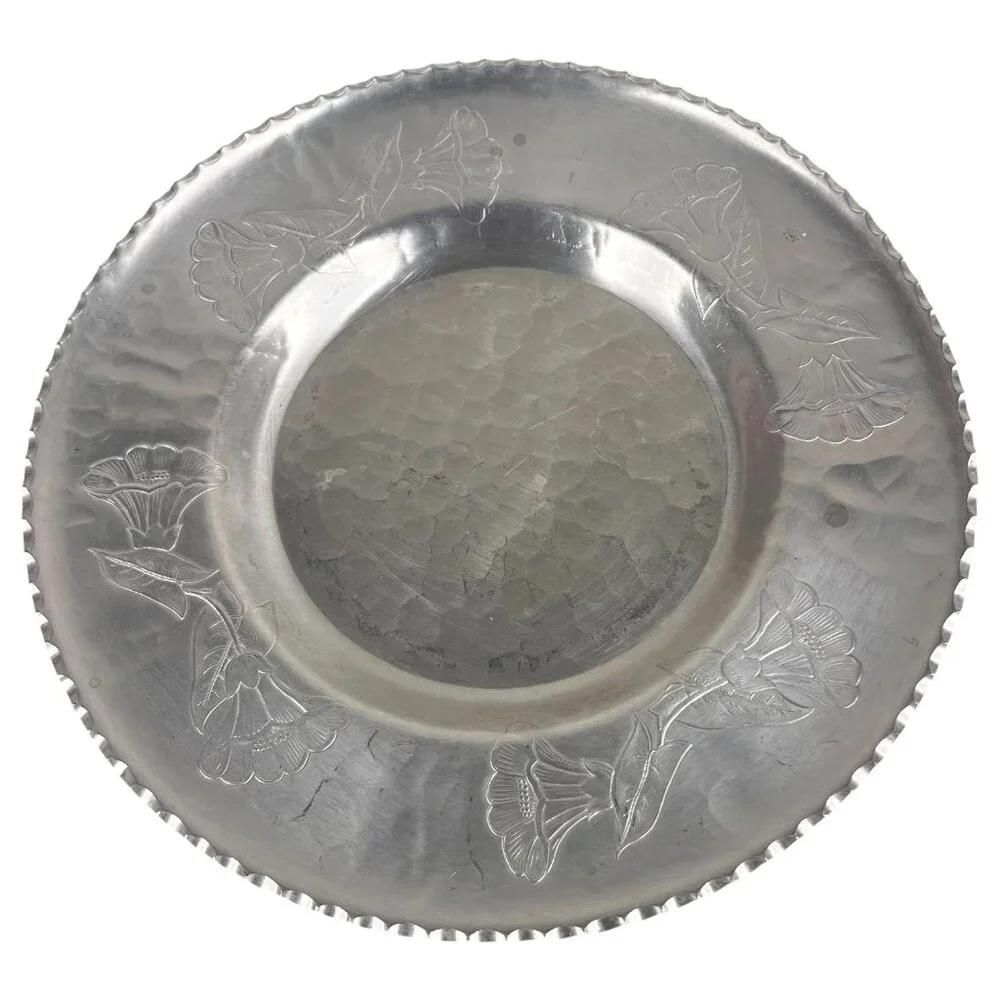 Vintage Farberware Wrought Aluminum Tray Plate‎ Morning Glory Pattern Round USA